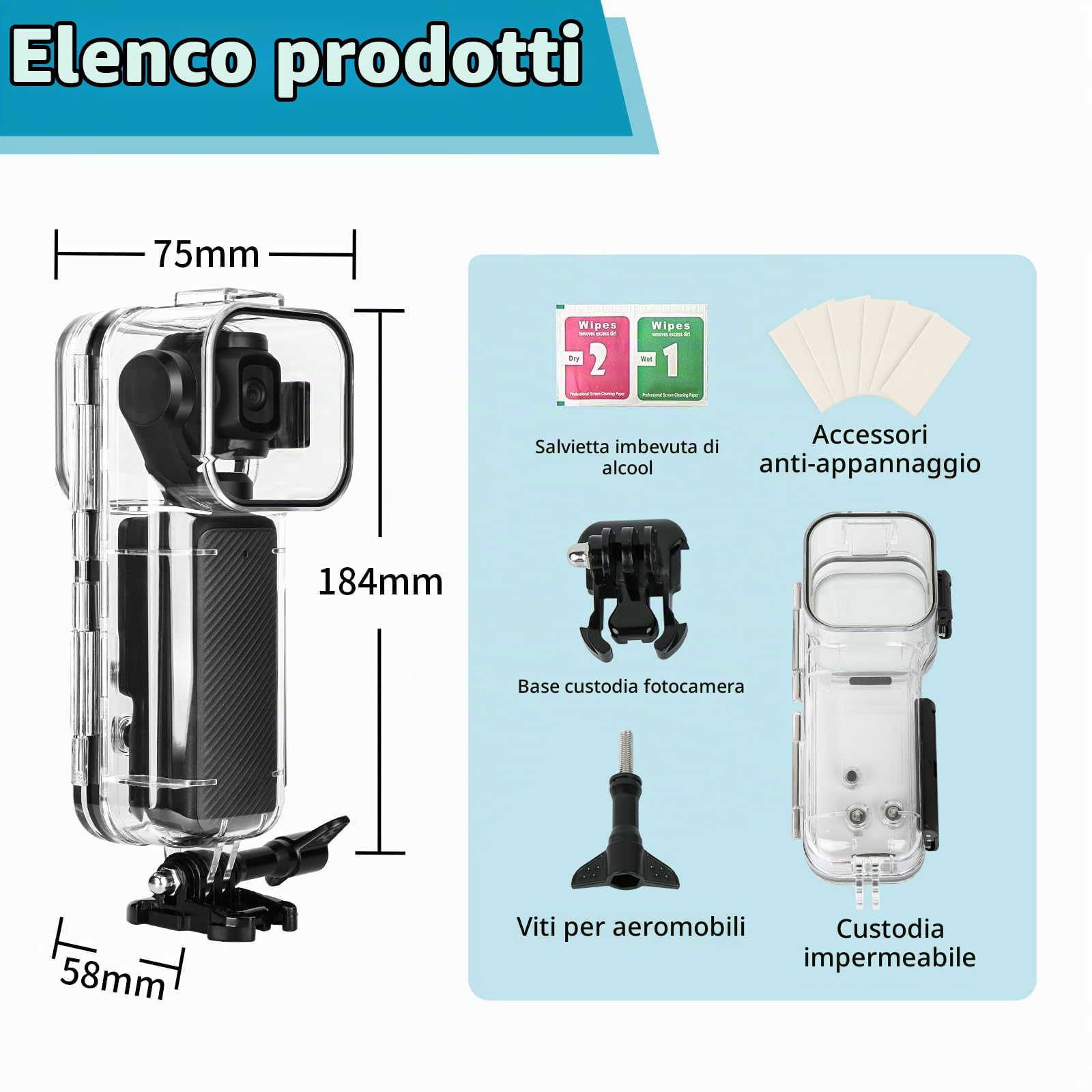Custodia subacquea impermeabile per DJI Osmo Pocket 3-148FT/45M con supporto, custodia subacquea protettiva compatibile con il kit di accessori DJI Pocket 3
