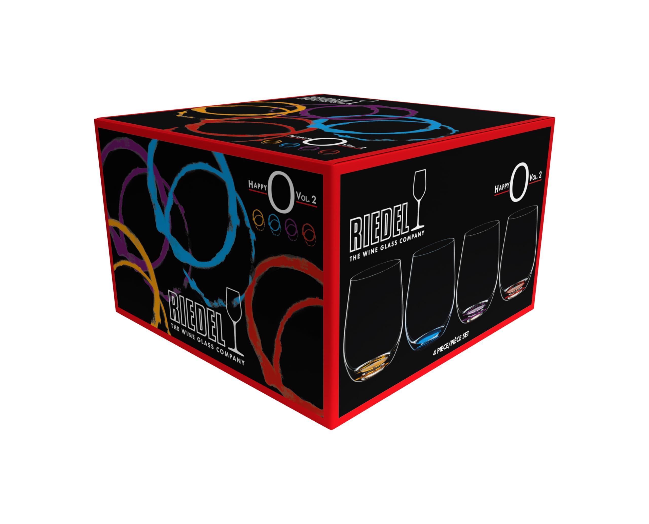 RIEDEL The O Wine Tumbler Happy O Vol. 2 - Azurblau, Violett, Zinnoberrot, Orange - 4er Set, Trinkglas, Kristallglas, Spülmaschinenfest - 5414/88