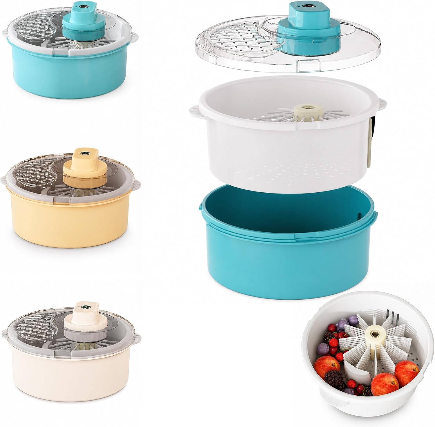 Automatic Fruit Washer with Rotating Drain Basket for Kitchen，Blue