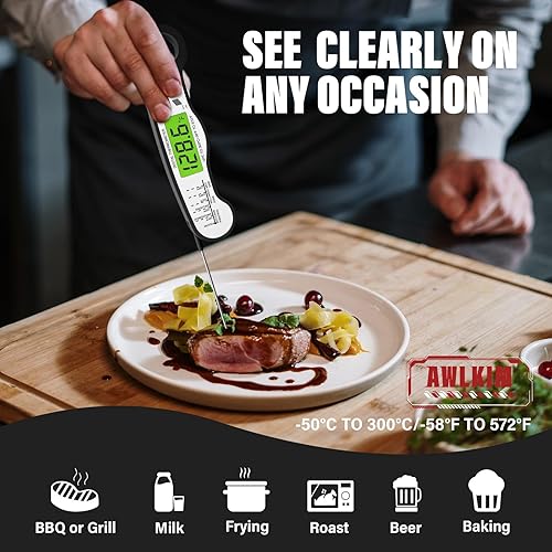 Miniatura 5 de AWLKIM Termómetro digital para carne, termómetro de comida de lectura instantánea rápida para cocinar, hacer dulces, parrilla exterior, termómetro