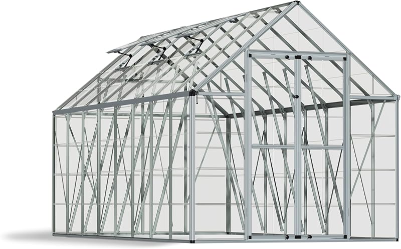 Palram - Canopia Snap & Grow 8' x 16' Polycarbonate Greenhouse, Silver | Outdoor Backyard Home Garden Walk-In DIY Kit, Clear UV Protected Panels, Heavy-Duty Aluminum Frame, Lockable Door, Roof Vents