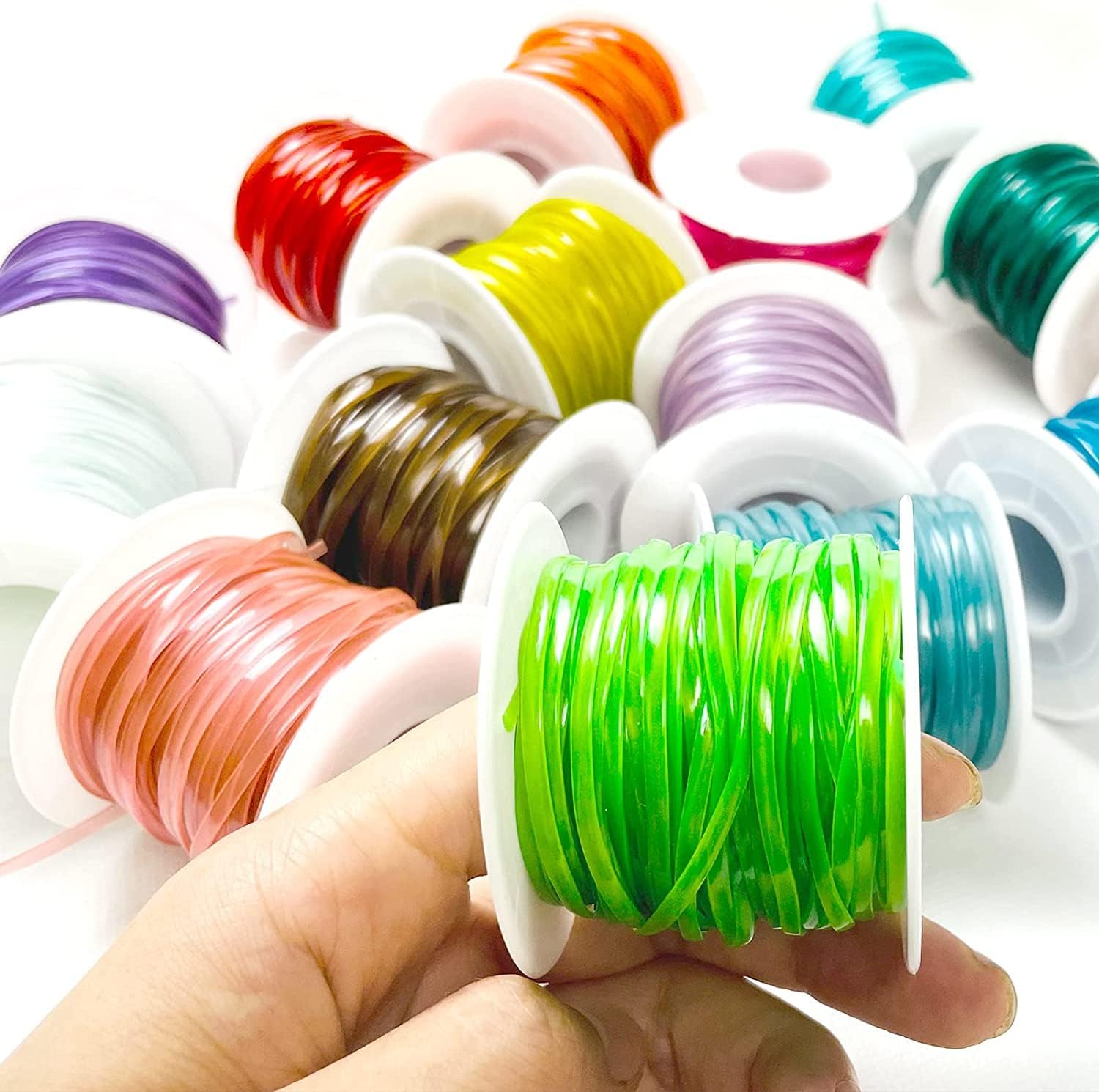 Luminous Lanyard String,15 Rolls Gimp Plastic String Lacing Cord for Keychain Making Craft
