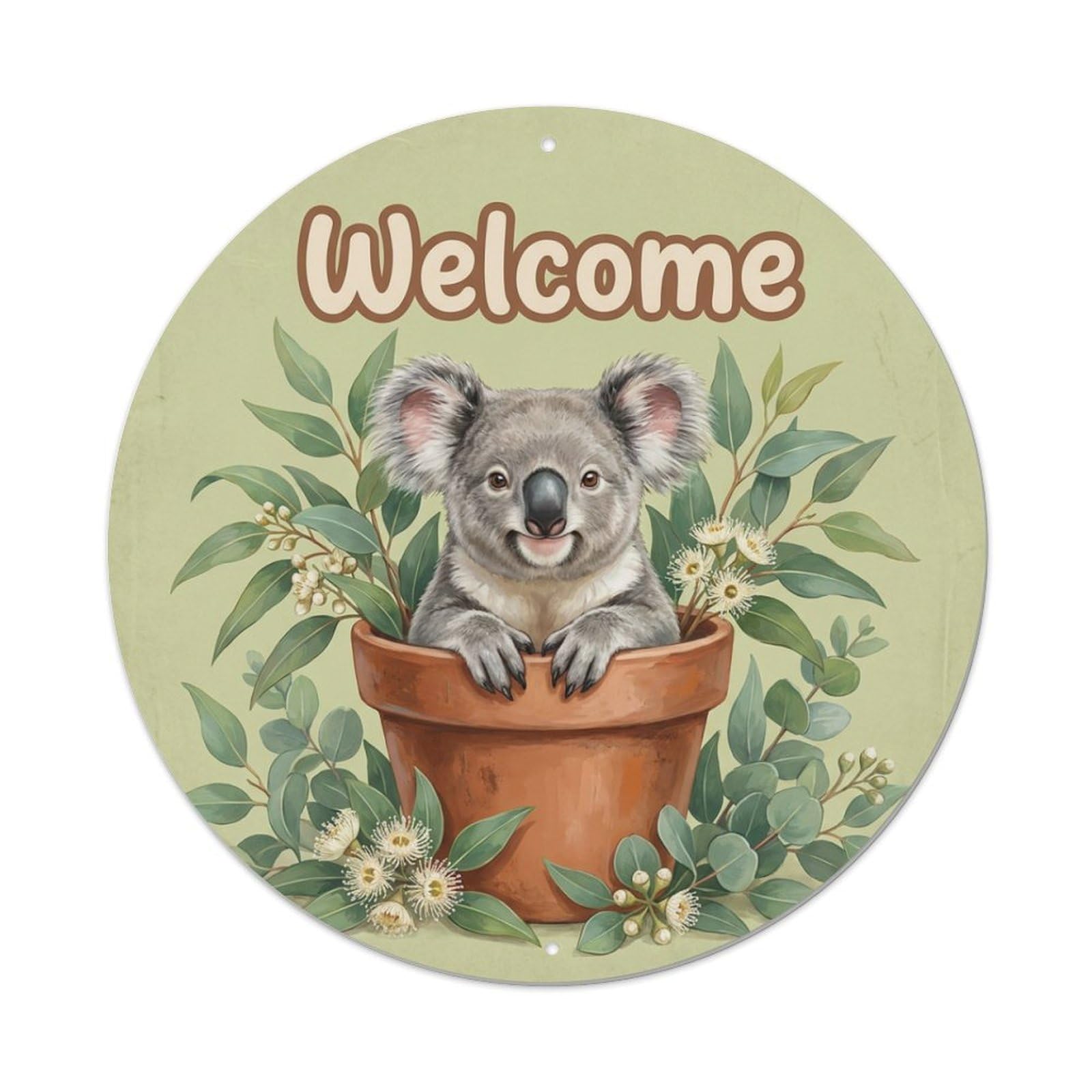 Metal Tin Sign Welcome Koala Eucalyptus Grove