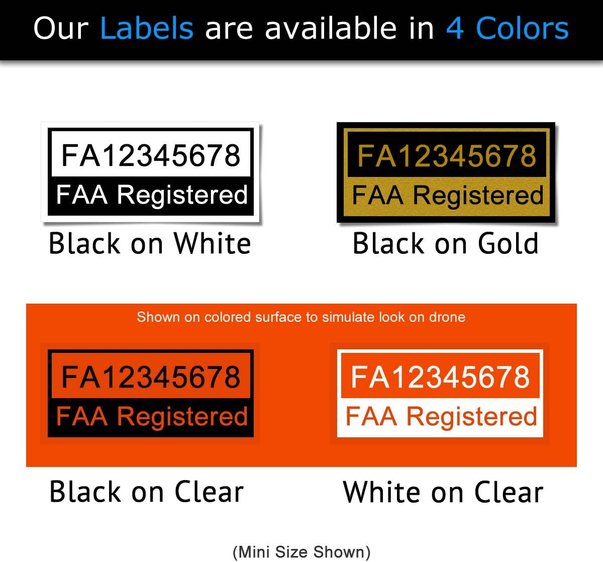 Generic X-Star Drone Labels, FAA and Phone Number - Laminated, 2 Sizes, 4 Color Options