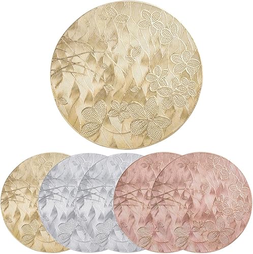 Juego de 6 manteles individuales redondos de vinilo lavables y lavables para decoración de mesa del hogar, boda, fiesta (estilo B)