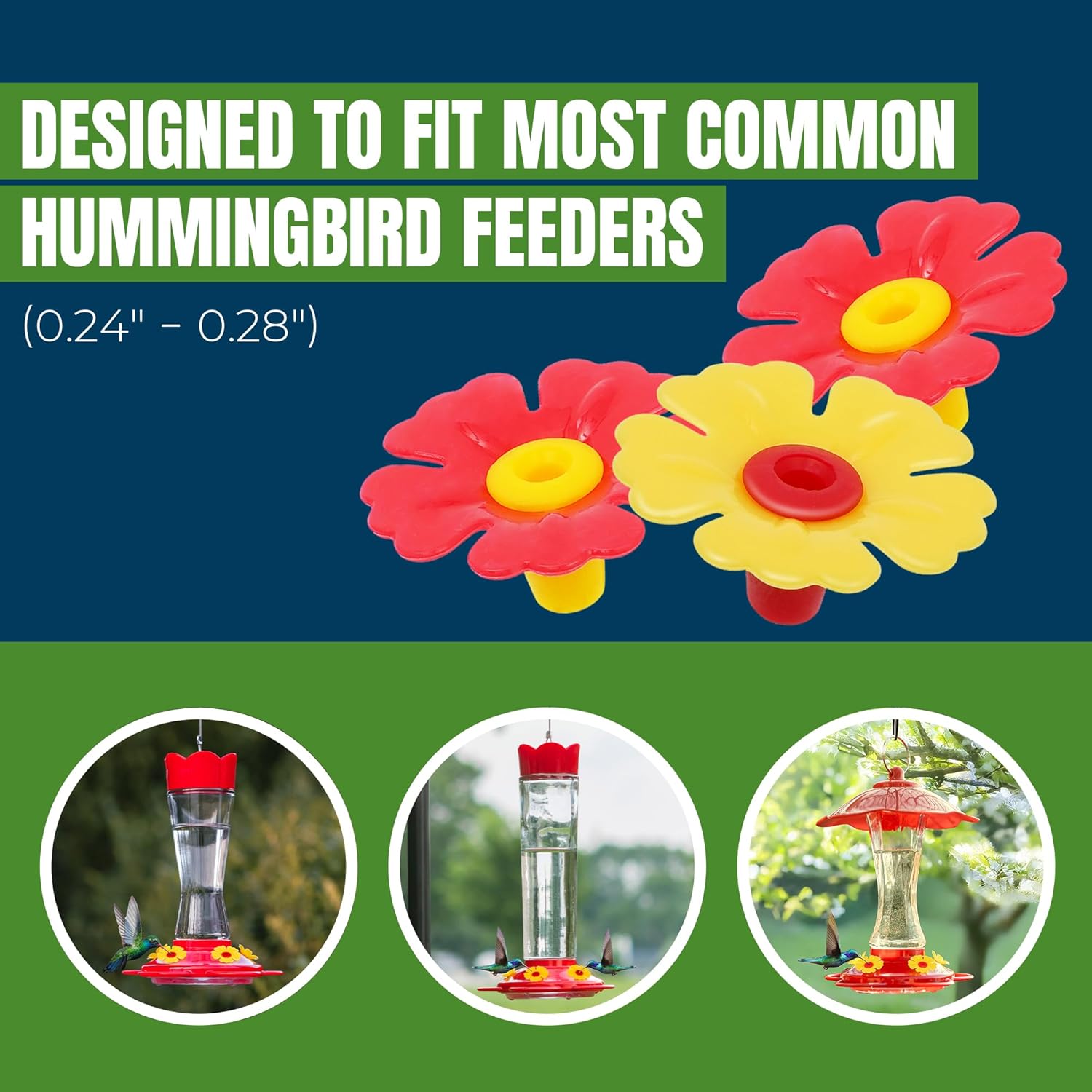 MEKKAPRO Humming Bird Feeder Replacement Flowers, 18 Flowers Replacement Set with 2 Cleaning Brushes, Hummingbird Feeder Replacement Parts (9 Red and 9 Yellow)