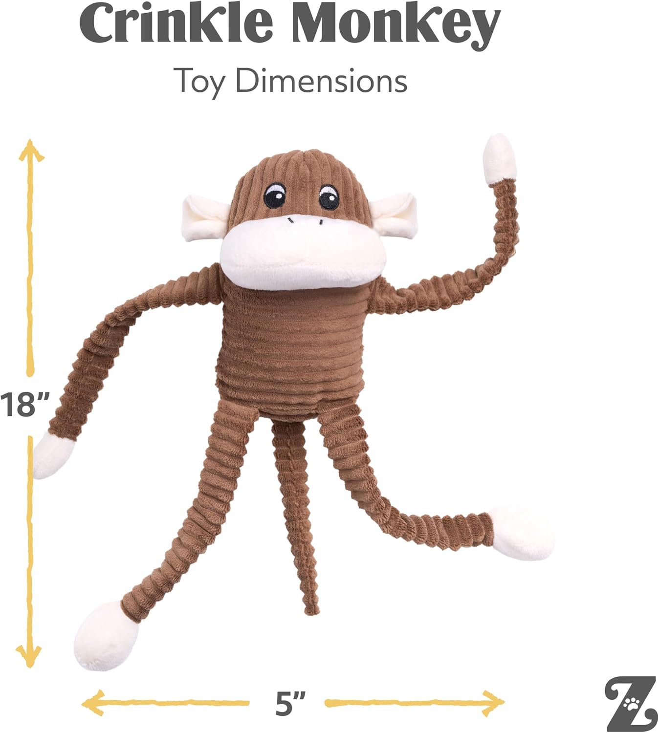 ZippyPaws Crinkle Monkey for Medium-Extra Large Dogs, Large/Brown | Interactive Dog Toys to Keep Them Busy, Squeaky Plush Pet Toy for All Breeds, Contains 1 Blaster Squeaker