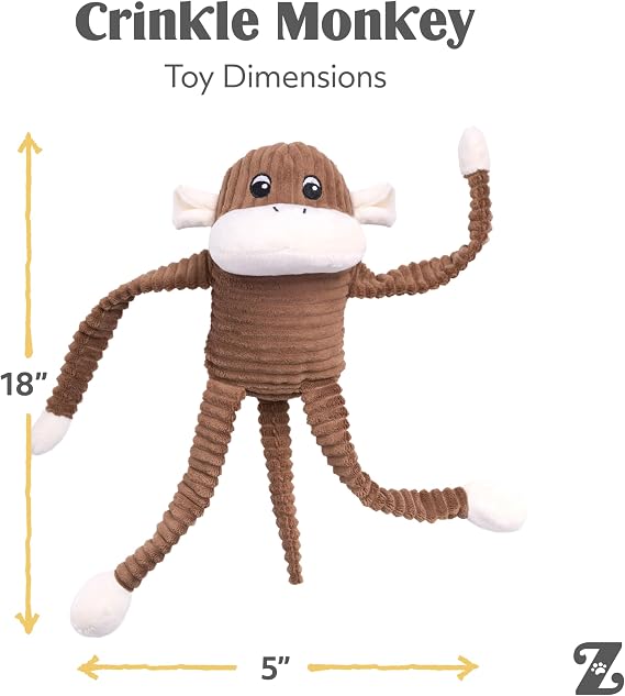 ZippyPaws Crinkle Monkey for Medium-Extra Large Dogs - Large, Brown