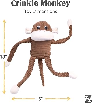 ZippyPaws Crinkle Monkey for Medium-Extra Large Dogs - Large, Brown