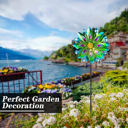 Miniatura 3 de Viveta Spinner de Viento Cinético, 53 pulgadas Spinners de Viento de Metal para Exteriores para Patio y Jardín, Molino de Viento Doble con Estaca