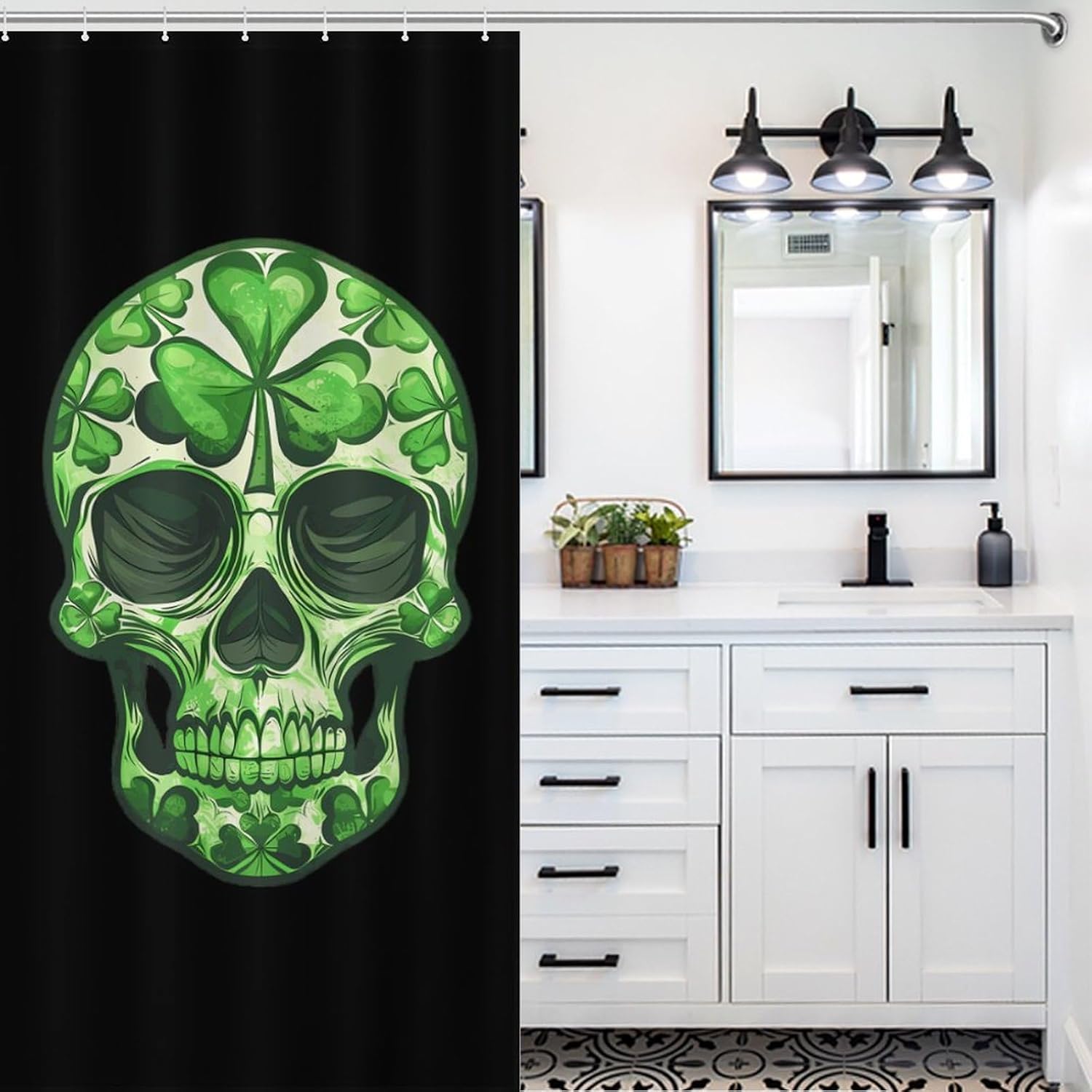 Skull St. Patrick's Day Funny Shower Curtains Washable Bath Curtain Liner with Hooks for Bathroom Bath Tubs 36x72Inch（92x183cm）