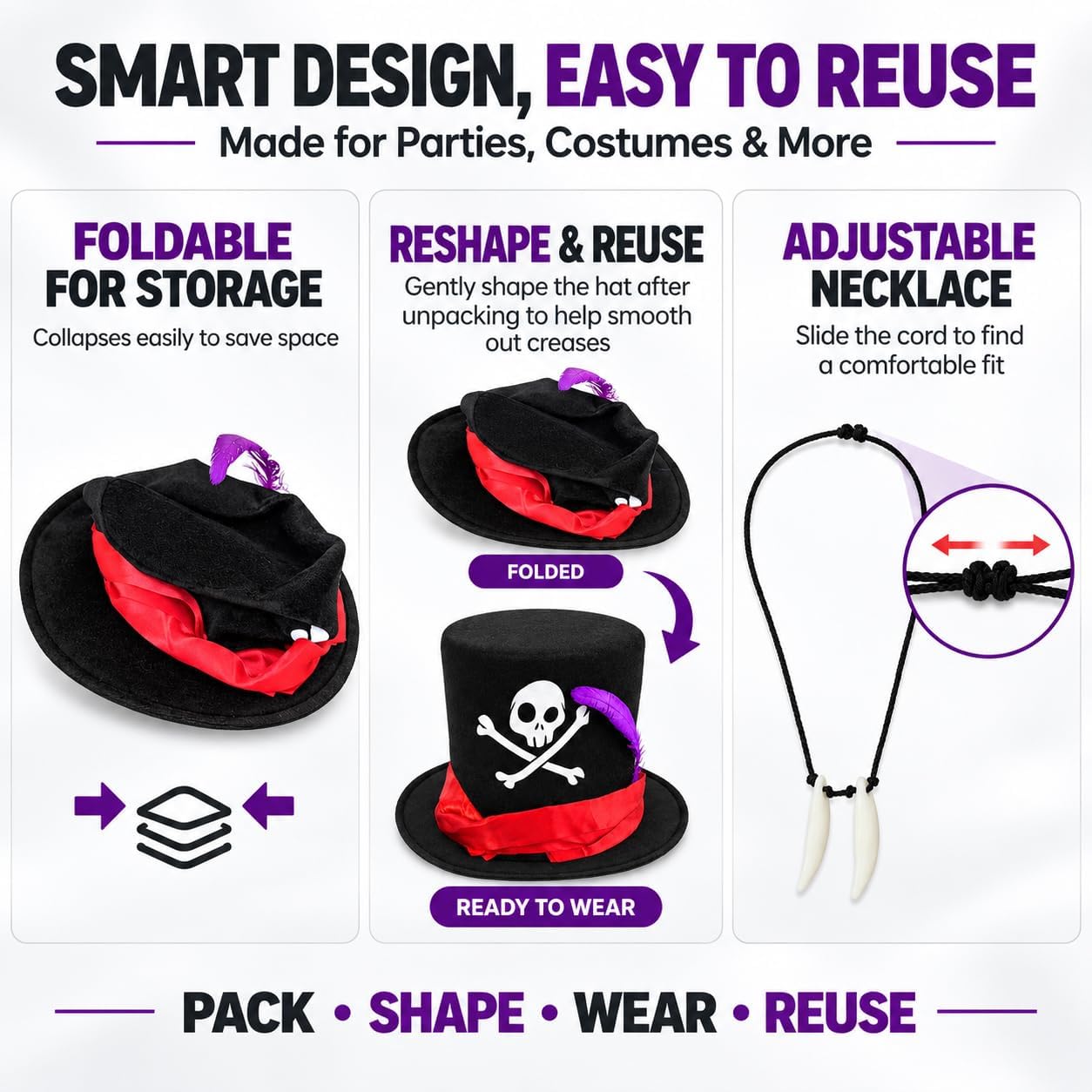 Facilier Costume Accessories Set Skull Magic Top Hat Tooth Necklace image 3