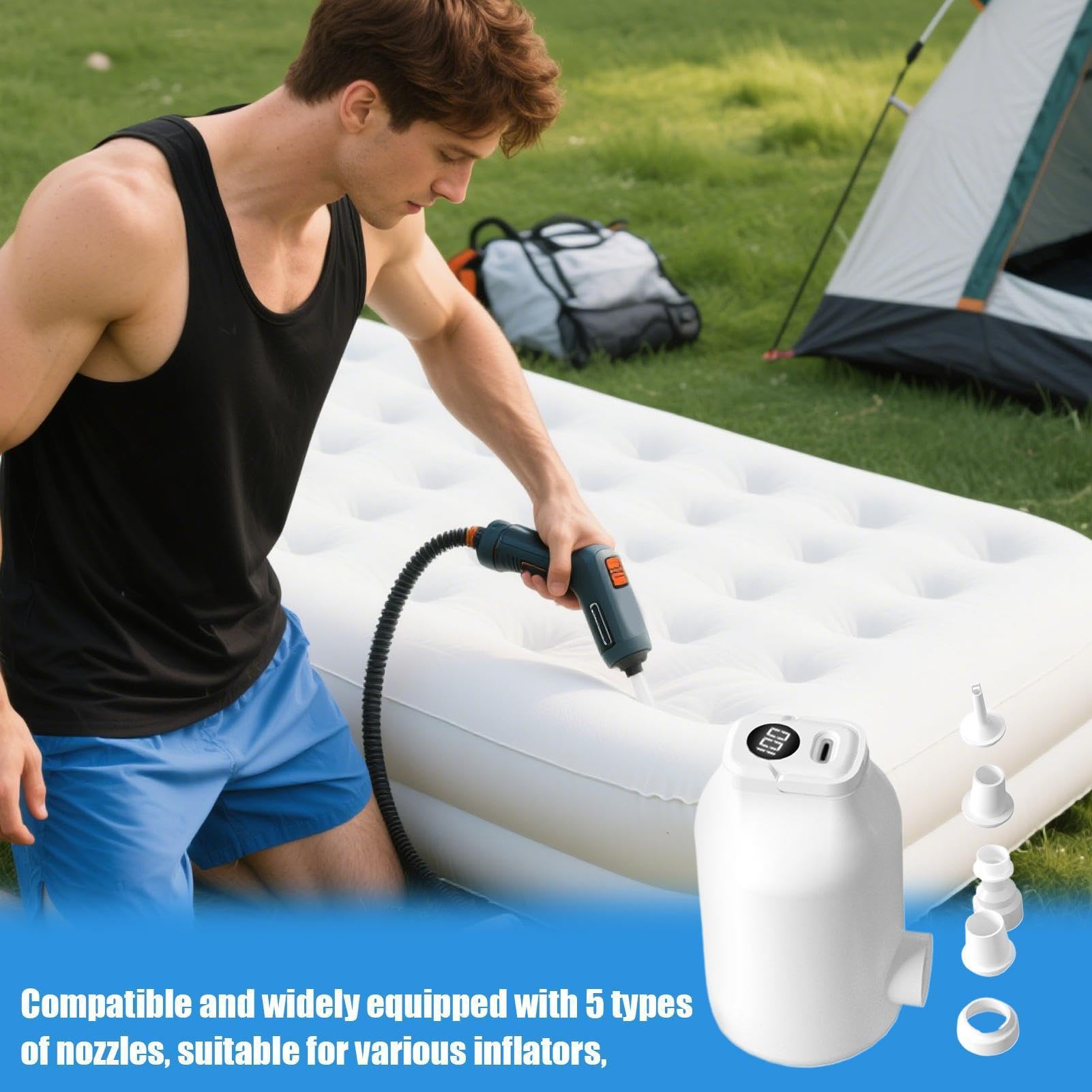Pompe À Air Pour Gonflables 4500Pa Affichage Numérique Petit Avec 5 | Pompe Gonflable De Piscine Pour Matelas Pneumatiques Bouees Natation Sacs Sous Vide Ballons Camping