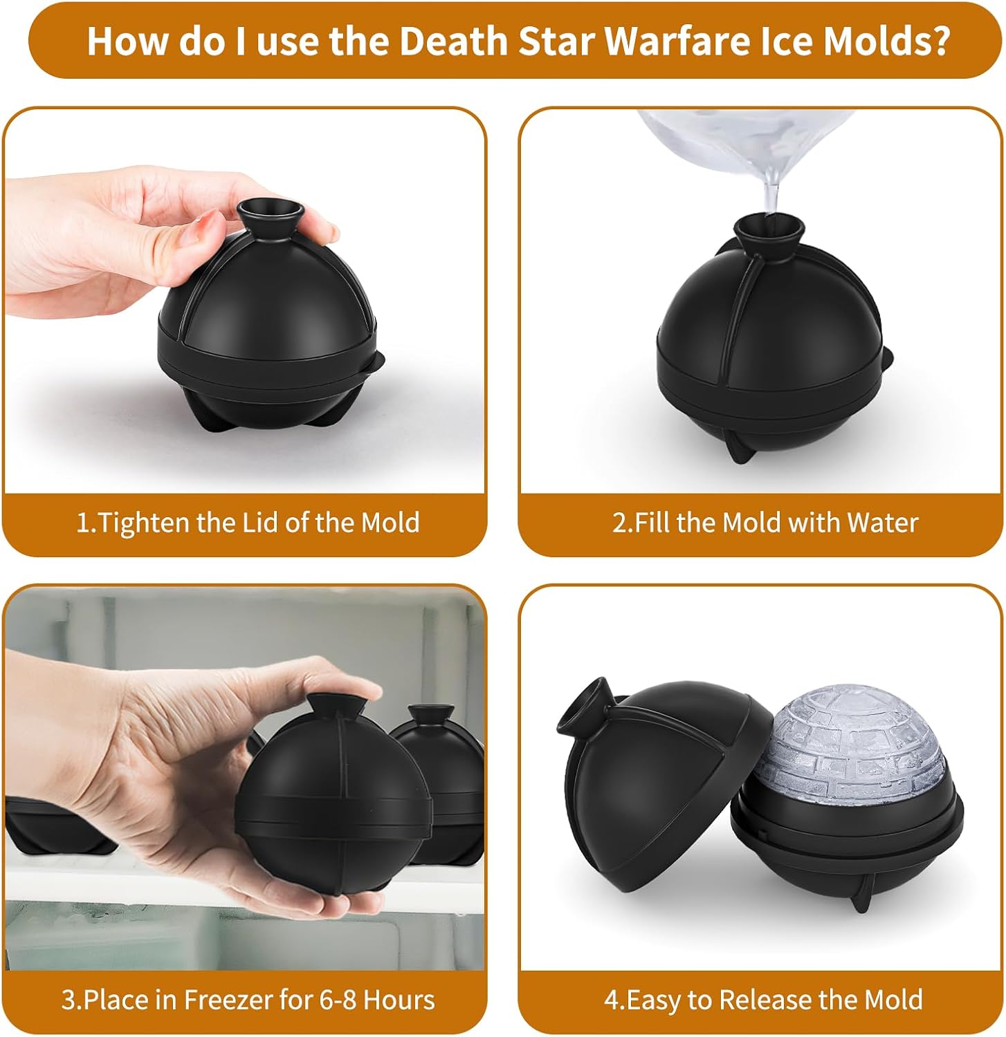 4 PCS 3D Death Star Ice Cube Molds,Silicone Ice Molds Fun Shapes Star ‌Warfare Gifts For Men,Round Whiskey Ice Cube Tray,For Chilled Cocktails Whiskey Bourbon Brandy