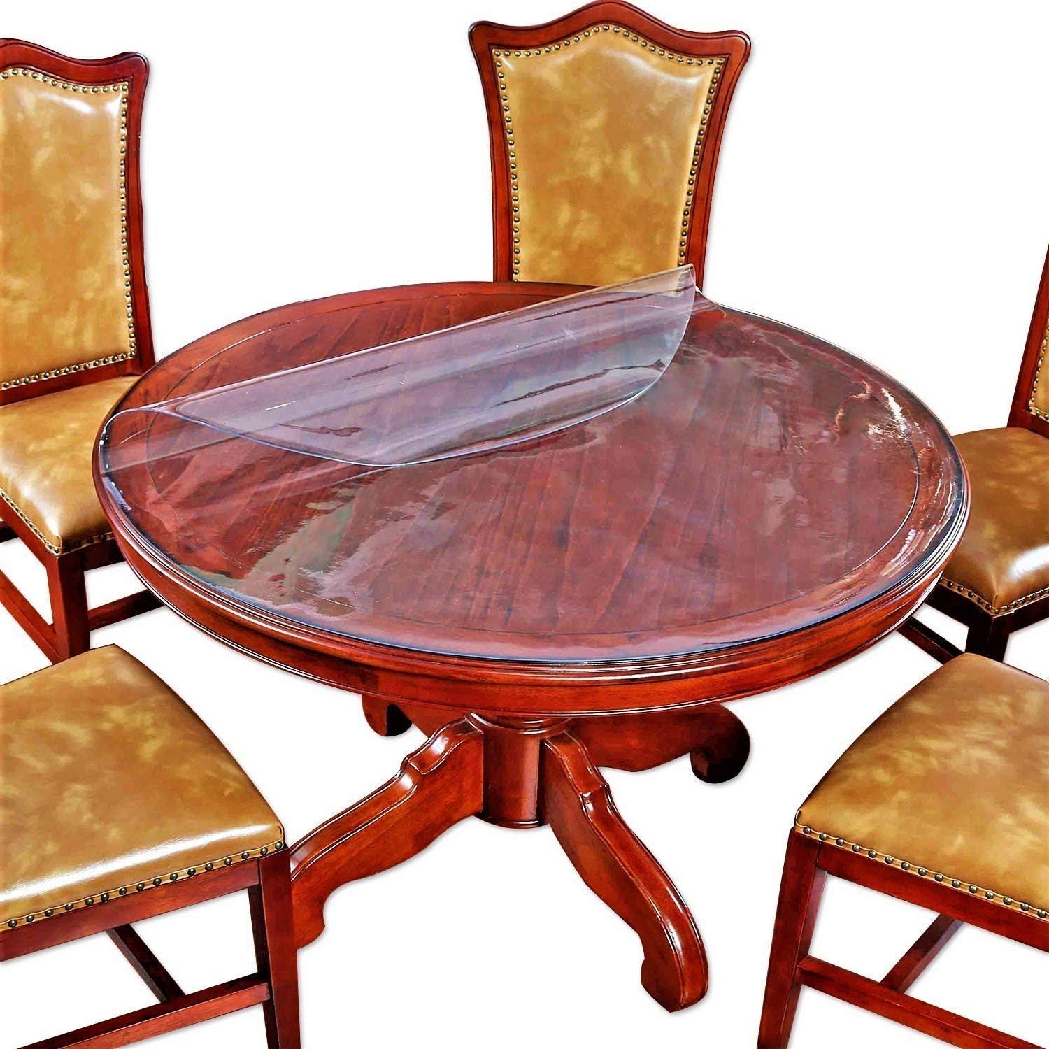 58 inch Diameter Round Clear Plastic Protector Cover Wipeable Vinyl PVC Circle Tablecloth Dining Coffee Conference Table Wood Furniture Protector Eco Tabletop Protective Cover Easy Clean Water-Proof