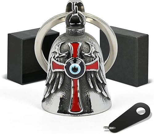 Miniatura 7 de Campana de motocicleta Ángel de la guarda campanas de motocicleta para ciclistas  Campanas Gremlin para motocicletas con percha, ángel de cruz con