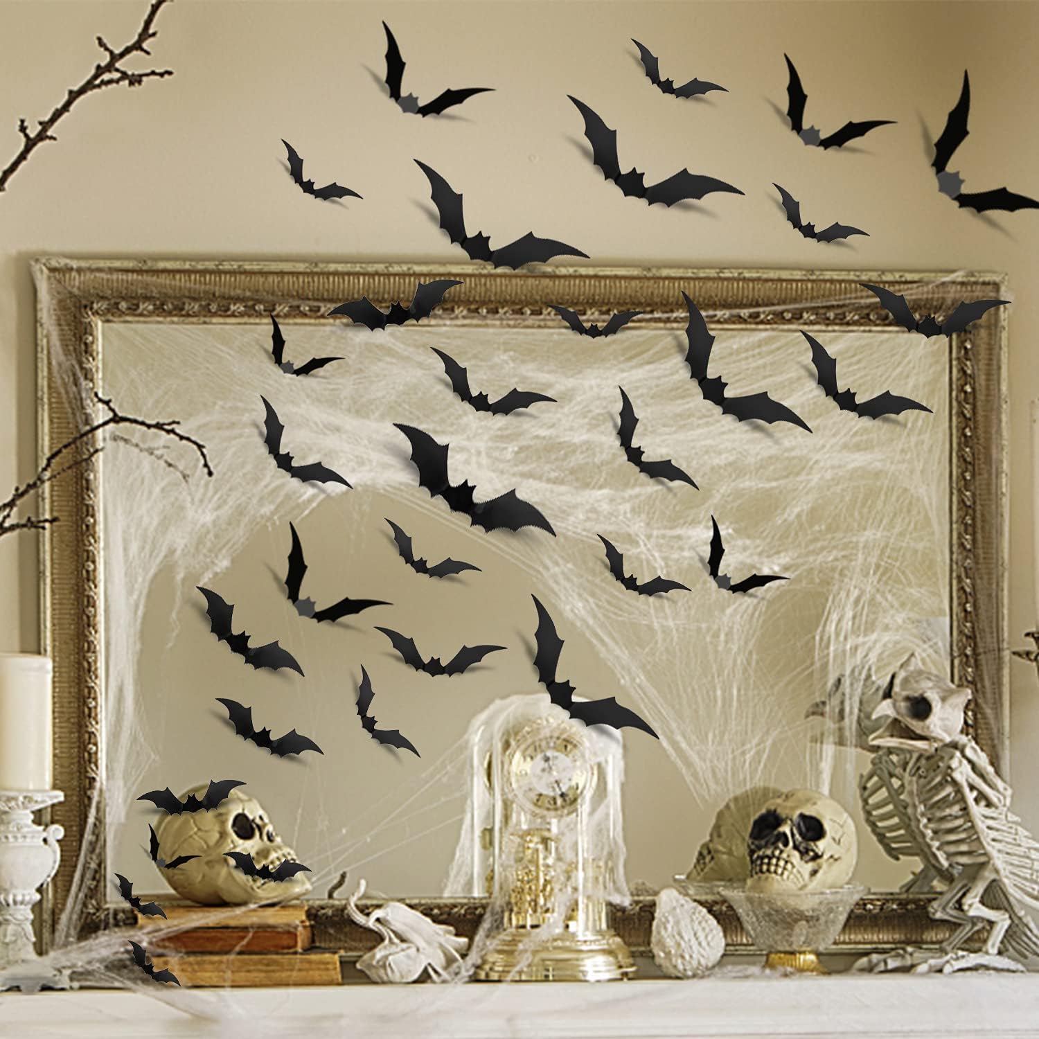Likeny Halloween Decorations 3D Bat Wall Stickers,Halloween Decor Home Window Decoration Set, PVC Decorative Scary Bats, 4 Different Sizes Realistic Bat Sticker for Party Decoration Supplies Indoor