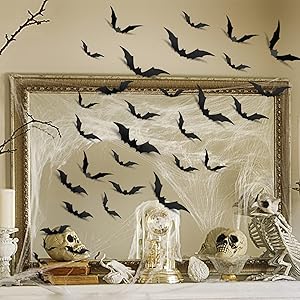 Likeny Halloween Decorations 3D Bat Wall Stickers,Halloween Decor Home Window Decoration Set, PVC Decorative Scary Bats, 4 Different Sizes Realistic Bat Sticker for Party Decoration Supplies Indoor