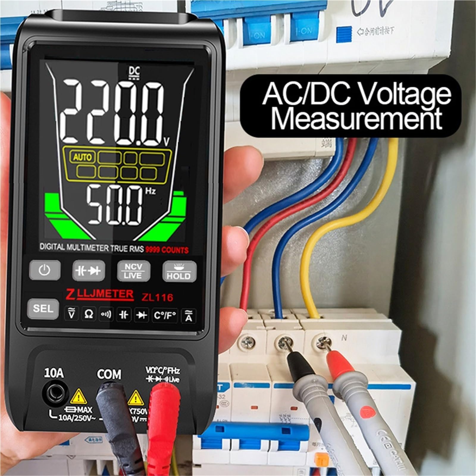 Cyfrowy multimetr, Ładowanie przez USB Inteligentny cyfrowy multimetr 9999 zliczeń Duży ekran AC DC Natężenie prądu Multimetr Pojemność OHm Hz Tester temperatury