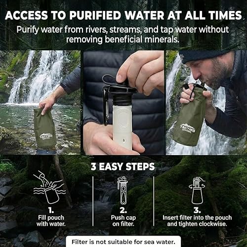 Vista 8 de Tactiko Survival Kit de filtro purificador de botella de agua de 20 onzas / 20.3 fl oz, filtro de 265 galones de agua de ríos, lagos y arroyos
