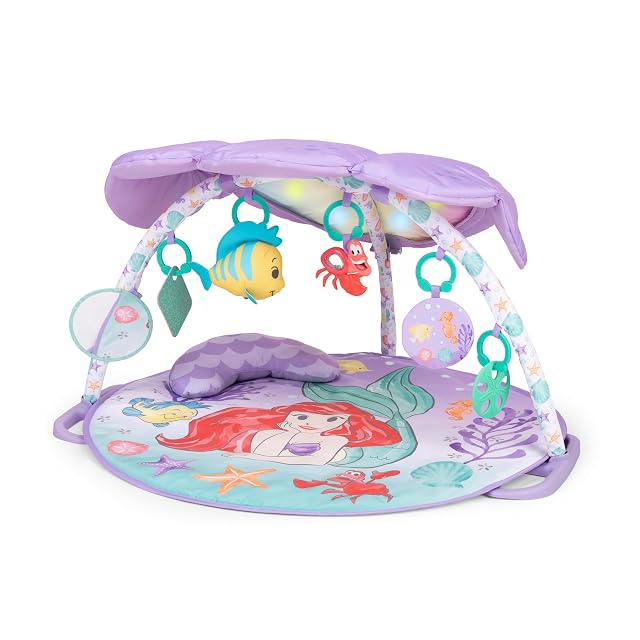 Bright Starts Disney Baby The Little Mermaid Twinkle Trove Light-Up Musical Baby Activity Gym with Tummy Time Pillow