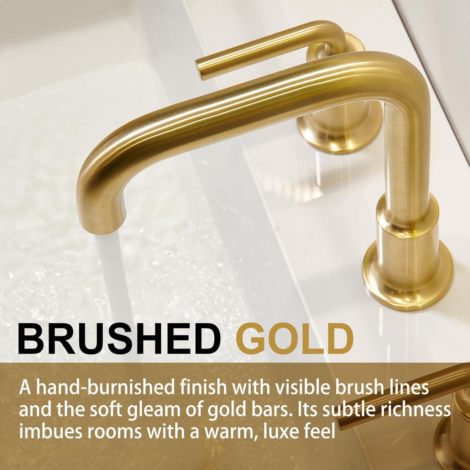 Lava Odoro Gold Bathroom Faucet 3 Hole, 8 Inch Widespread Bathroom Faucet Brass Gold 2 Handle Bathroom Sink Faucet with Drain Assembly Supply Line, BF503-SG