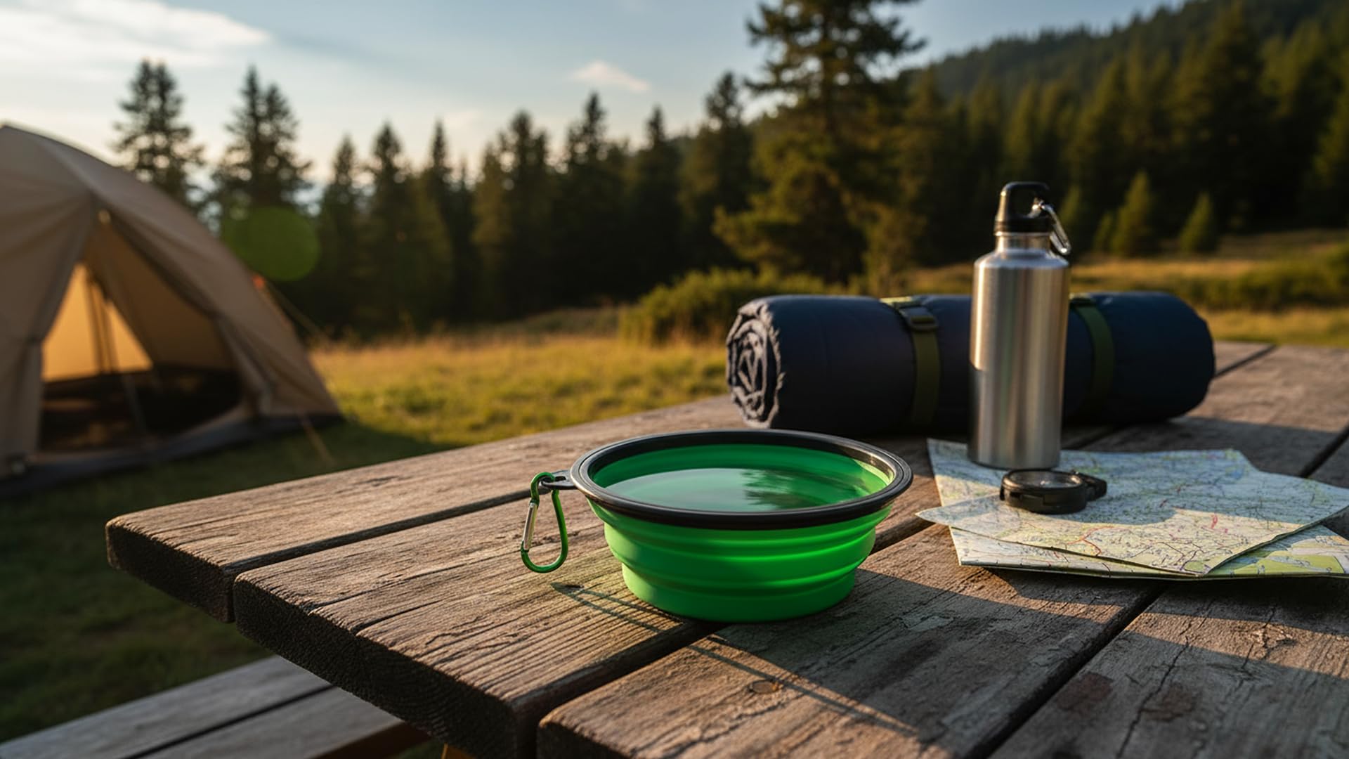 Silikon Faltbarer Haustierfutter Wasser-Futterspender Faltbarer Reisenapf für Hund und Katze, Outdoor Tragbar (Grün)