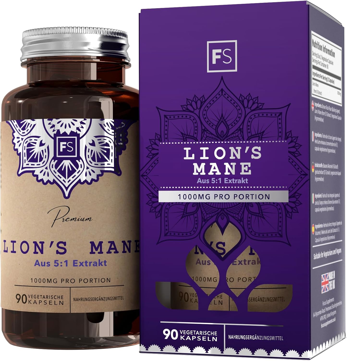 FS Lions Mane 180 Lions-Mane Capsules 1000 mg Mushroom Complex