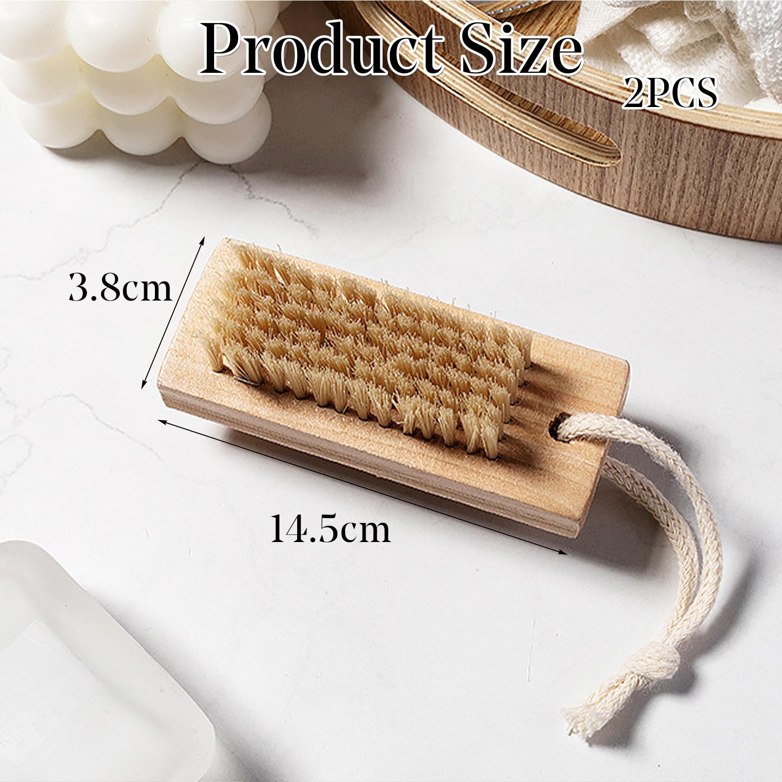 2pcs Wooden Nail Scrub Brush, Double Sided Nail Brushes with Stiff Bristles and Hanging Rope Hand and Foot Scrubber Manicure Pedicure Tool for Scrubbing Fingernails Toenail Cuticle - Image 2
