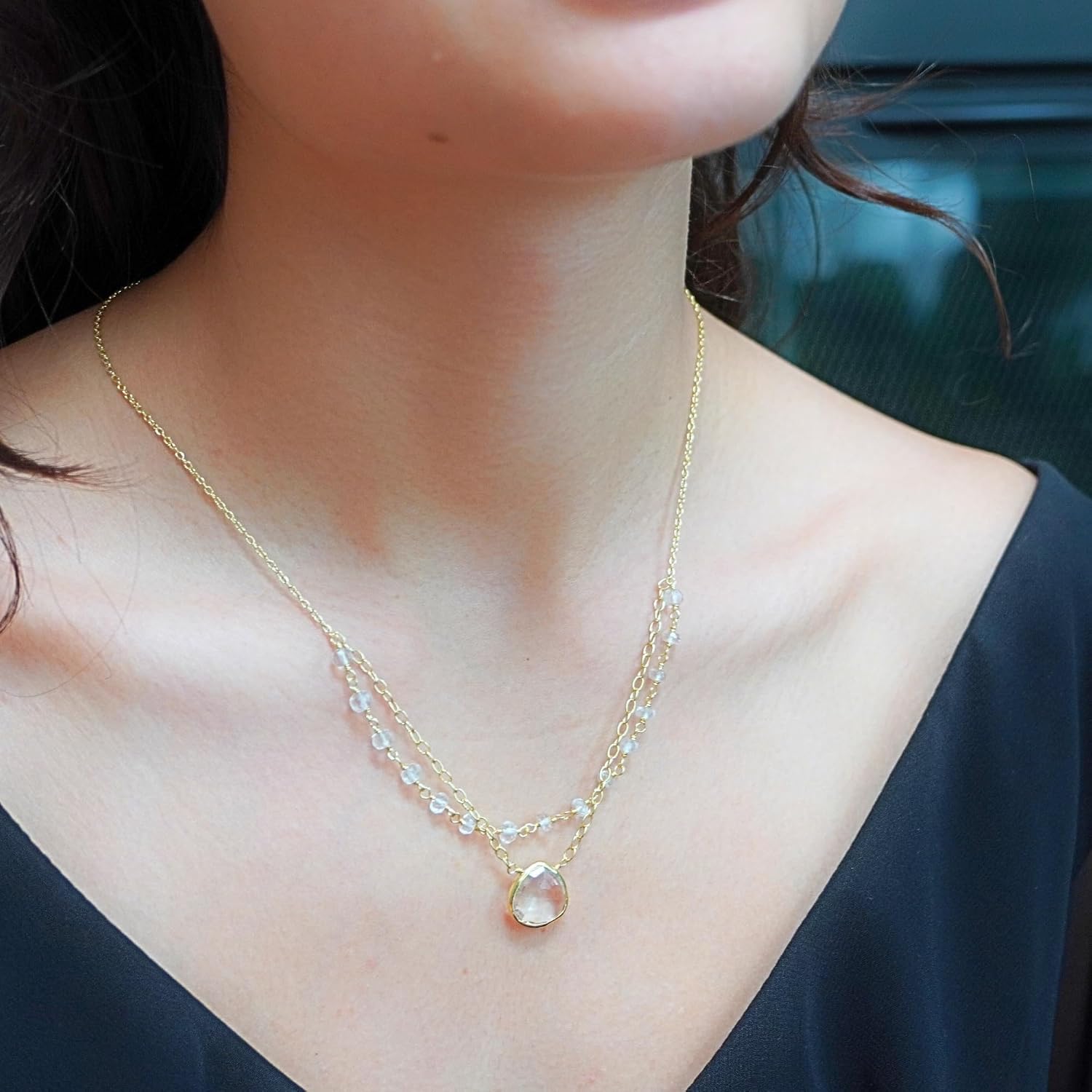 Layering Necklace for Women, Premium Layered Gold Healing Crytsal Necklaces - Tarnish Free 18K Gold Vermeil Certified S925 Classic Stack Necklace Gold Jewelry for Women - Mothers Day Gifts for Mom Wife