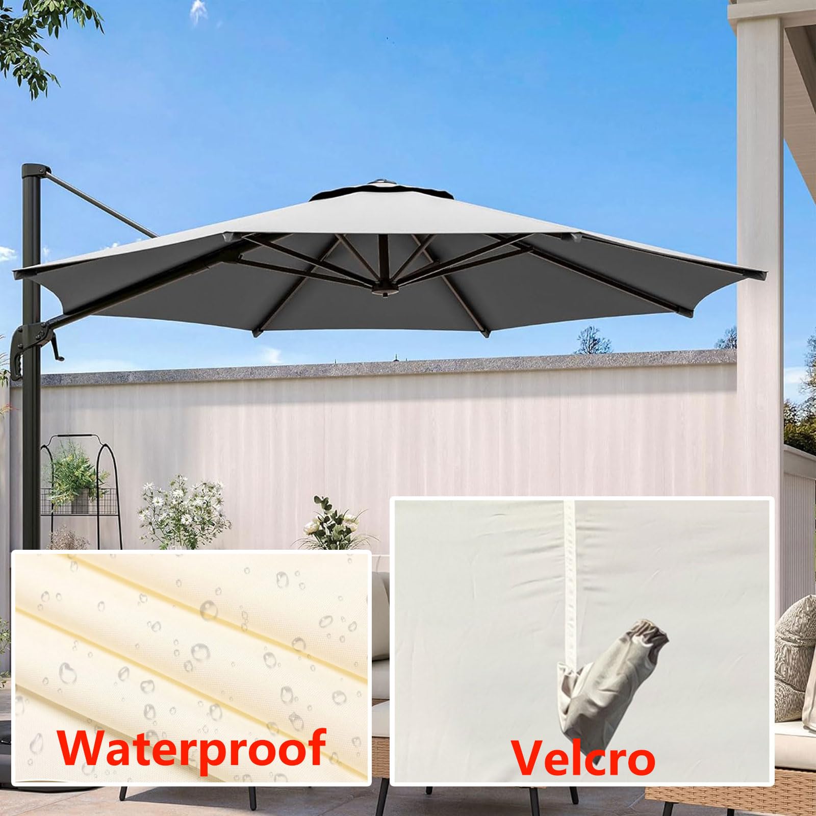 Housse de rechange pour parasol déporté 3.0m 3.5m Toile De Remplacement Parasol De Terrasse 8 Baleines Rond Imperméable