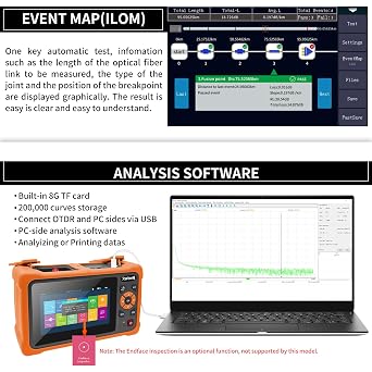 Rsrteng OTDR Fiber Optic Tester 1610nm 22dB Test Rang 500m-100Km Live Fiber Test Support LS OPM OLS Event Map RJ45 Test 8GB TF Card Analysis Software Connectors with UPC/FC SC LC ST SC/UPC-SC/APC