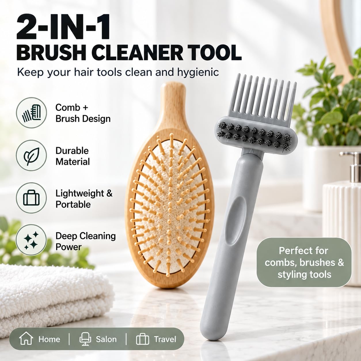 2-in-1 Comb Cleaner – Hair Brush Cleaner, Brush Cleaner Tool & Solution, Portable Hair Brush Cleaner Tool for Home Salon Travel – Hairstylist Essential