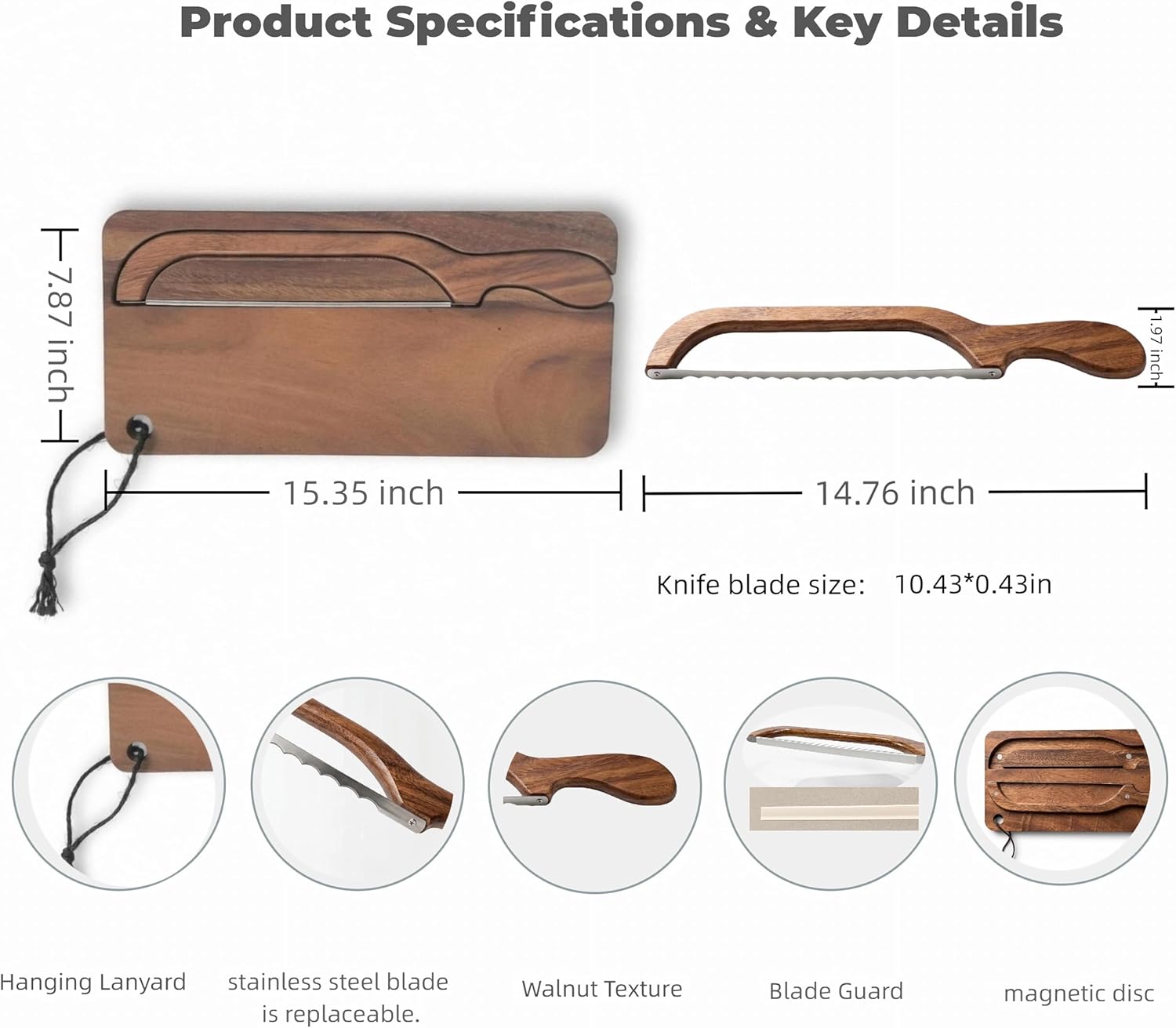 Walnut Bread Bow Knife and Board Set Solid Wood Sourdough Cutting Board, Built-in Magnetic Artisan Bread Slicer for homemade bread, Food-Grade Safe,Baking Gift for Baking women