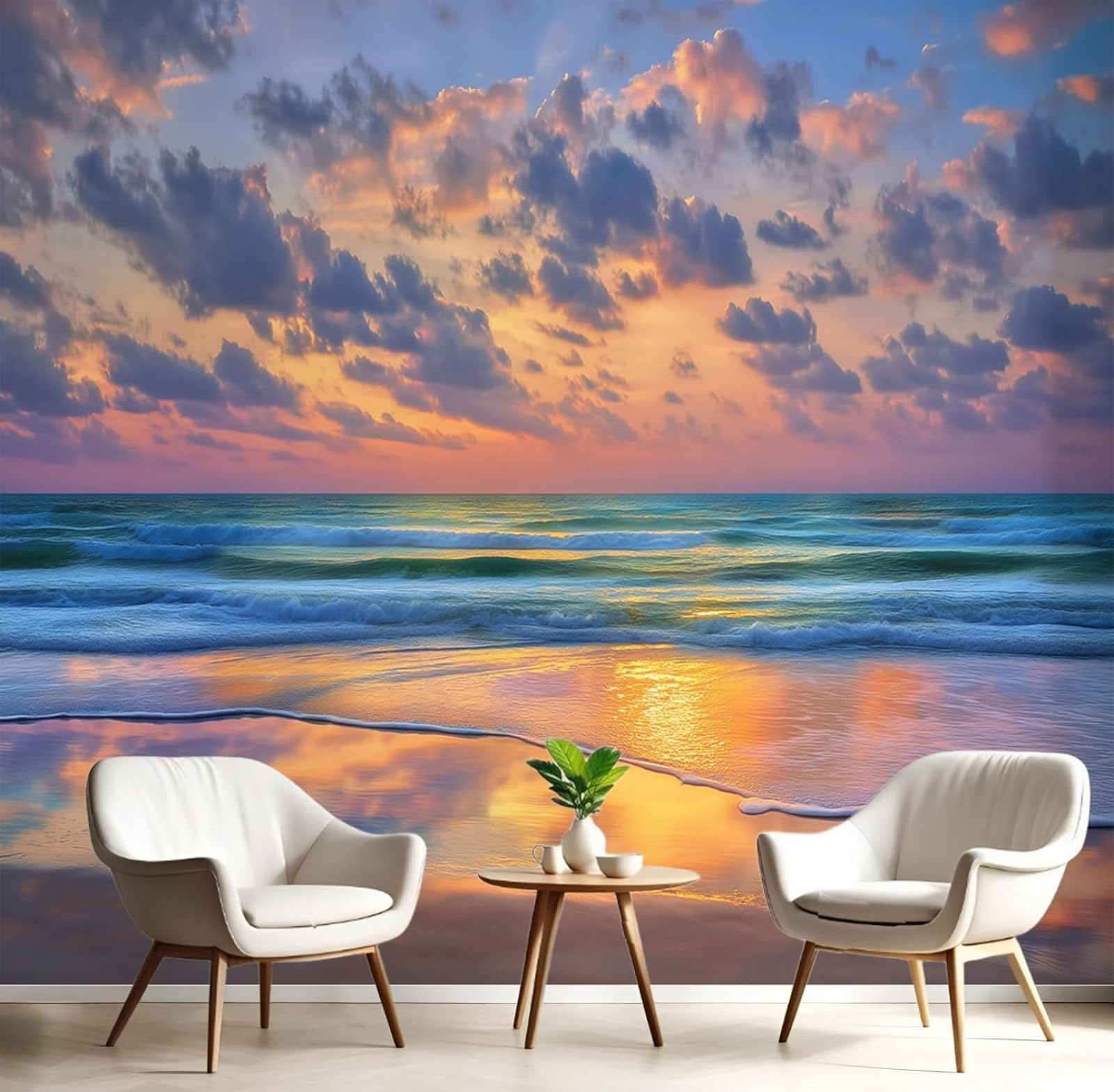 kfjhgbdshhj Nature Beach Non-Woven Photo Wallpaper Living Room, Sea View Sunset Decoration Decoration Bedroom Restaurant Cafe Office Hallway,400cmx280cm Stickers - Frameless Painting - Poster