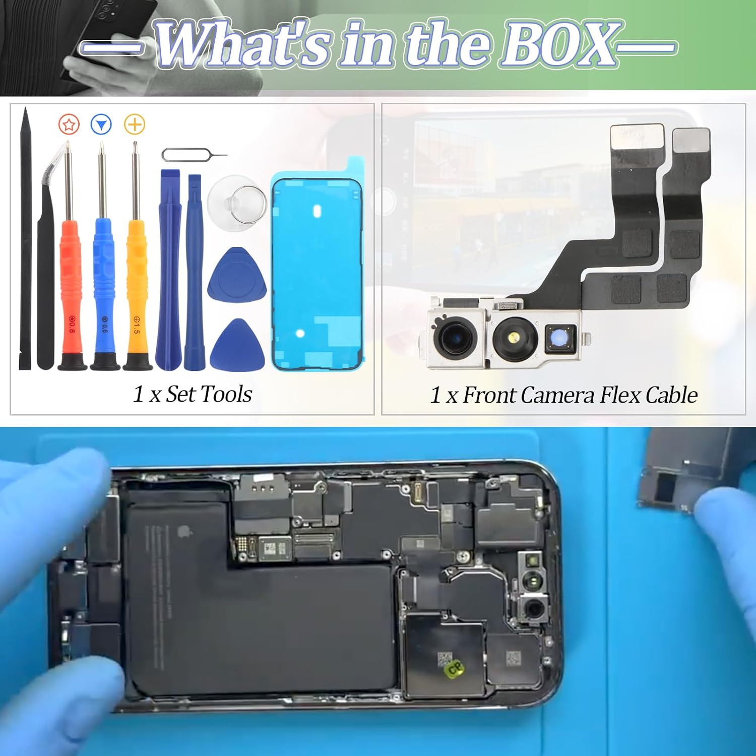 for iPhone 14 Pro Max Main Front Camera Replacement for iPhone 14 Pro Max A2651 A2893 A2894 A2895 A2896 Front Facing Camera with Flex Cables 12MP Repair with Tools