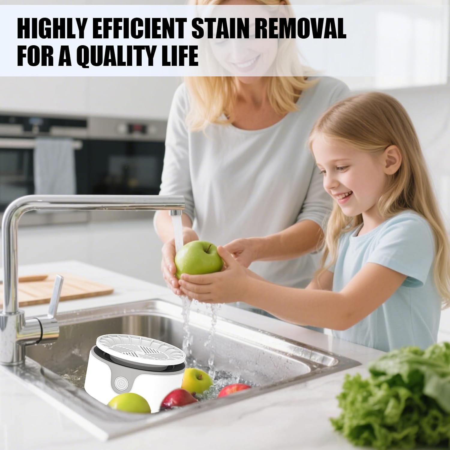 Fruit and Vegetable Washing Machine, Upgrade Titanium Electrolysis Purification Fruit Cleaner Device Waterproof Fruit and Vegetable Purifier Clean Fresh Produce in Water (White)