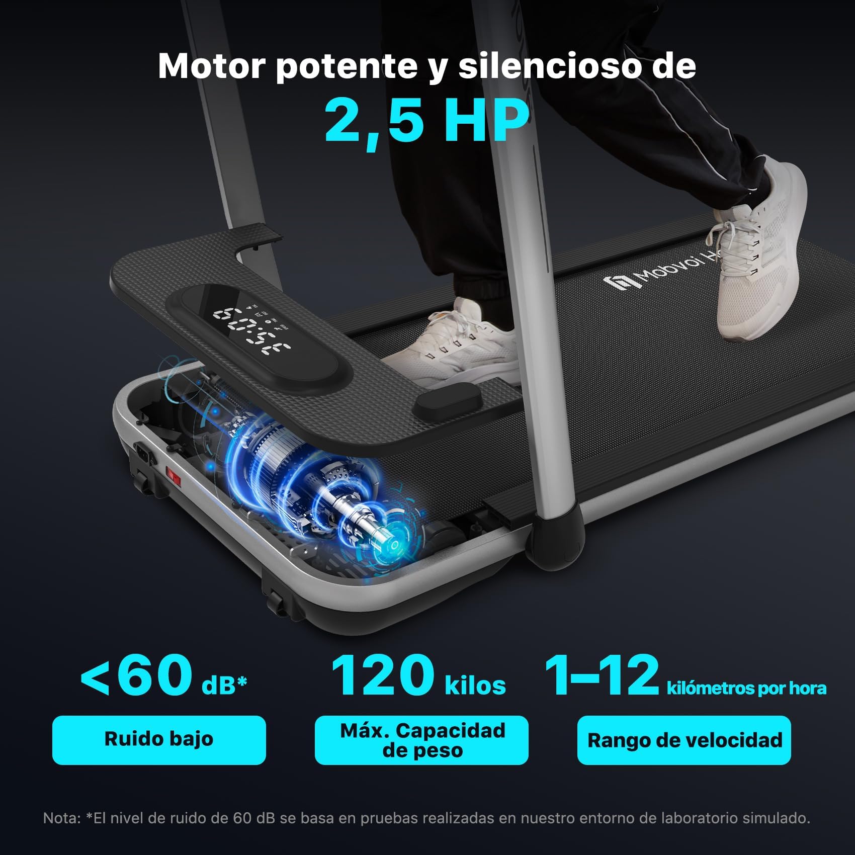 Mobvoi Home Treadmill SE Smart AI con TicSports App Cinta De Correr Plegable 3 En 1 2.5 HP Compact Portable Under Desk con Control Remoto Pantalla LED para El Hogar Y La Oficina 120KG 12 KM/H