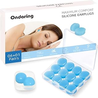 Ondaring 7 Pairs Reusable Ultra Soft Silicone Ear Plugs, 27 dB SNR Waterproof Noise Cancelling Ear Plugs for Sleep, Premium Moldable Ear Plugs for Sleeping, Travelling, Studying and Swimming