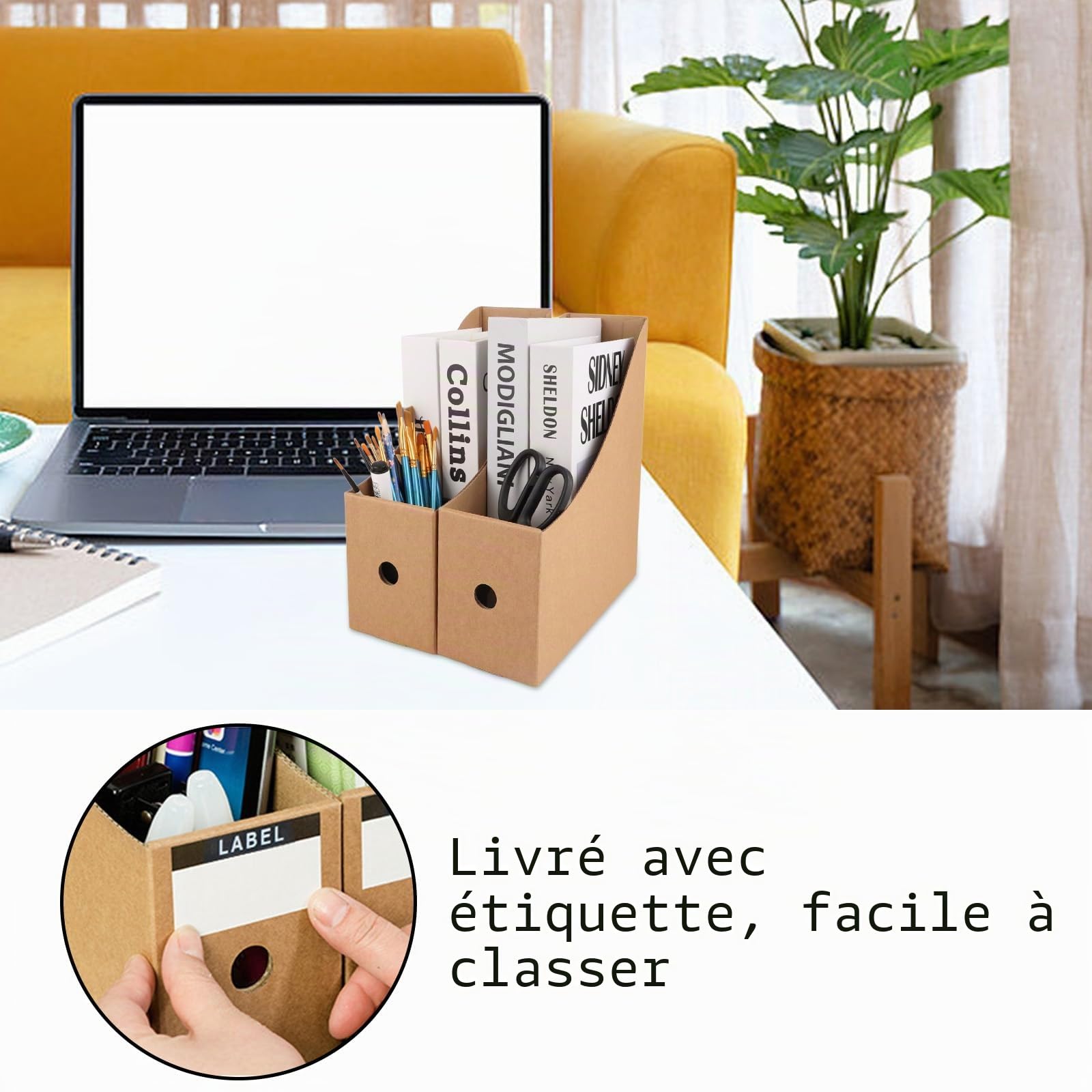 APACALI 12PCS Porte Revues en Carton A4 pour Bureau, Dortoir Scolaire, Classification Fichiers Domicile - Papier Kraft