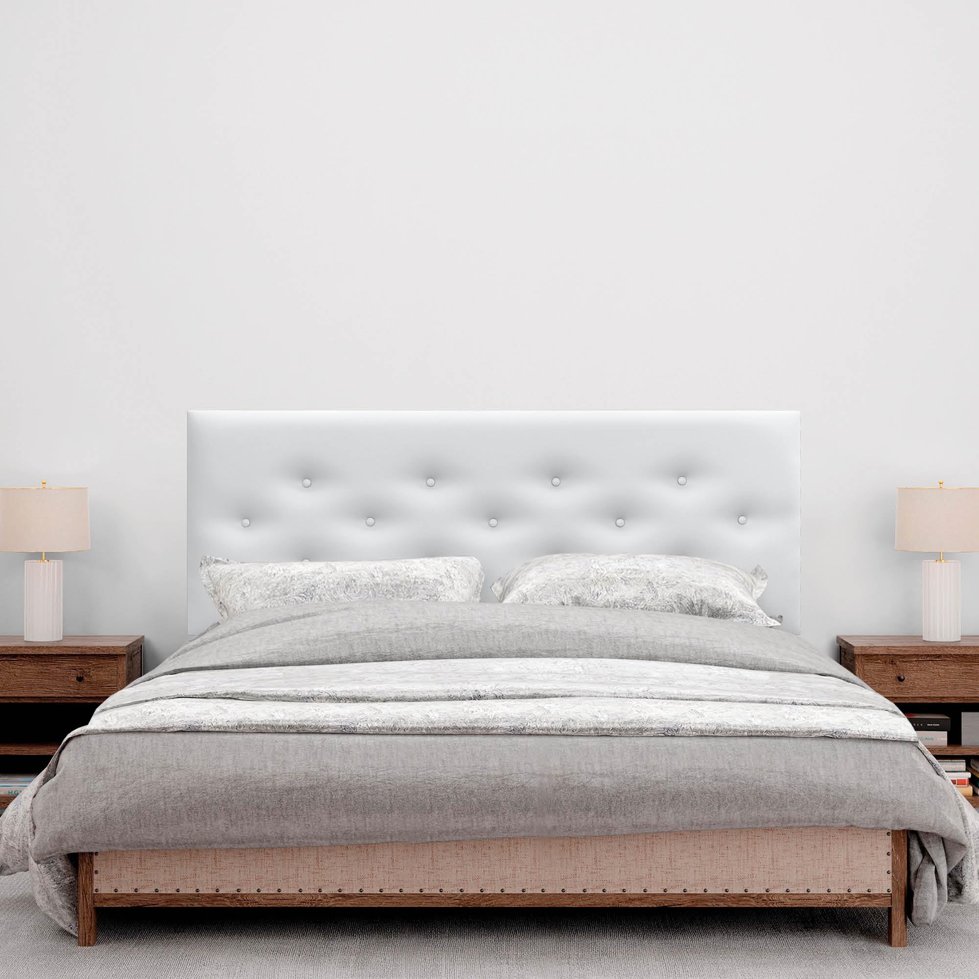 DHOME Testiera in Similpelle o Tessuto ACUALINE con 3 File Intervallate di Bottoni Testata Imbottita Letto di Lusso (Similpelle Bianca, 160cm)