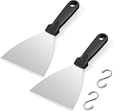 Metal Spatula Set of 2, HaSteeL 9.8 x 3.6In Stainless Steel Slant-edge Turner Flipper Scraper, Flat Top Griddle Teppanyaki Hibachi Tools for Barbecue Camping Cooking, Plastic Handle & Easy to Clean
