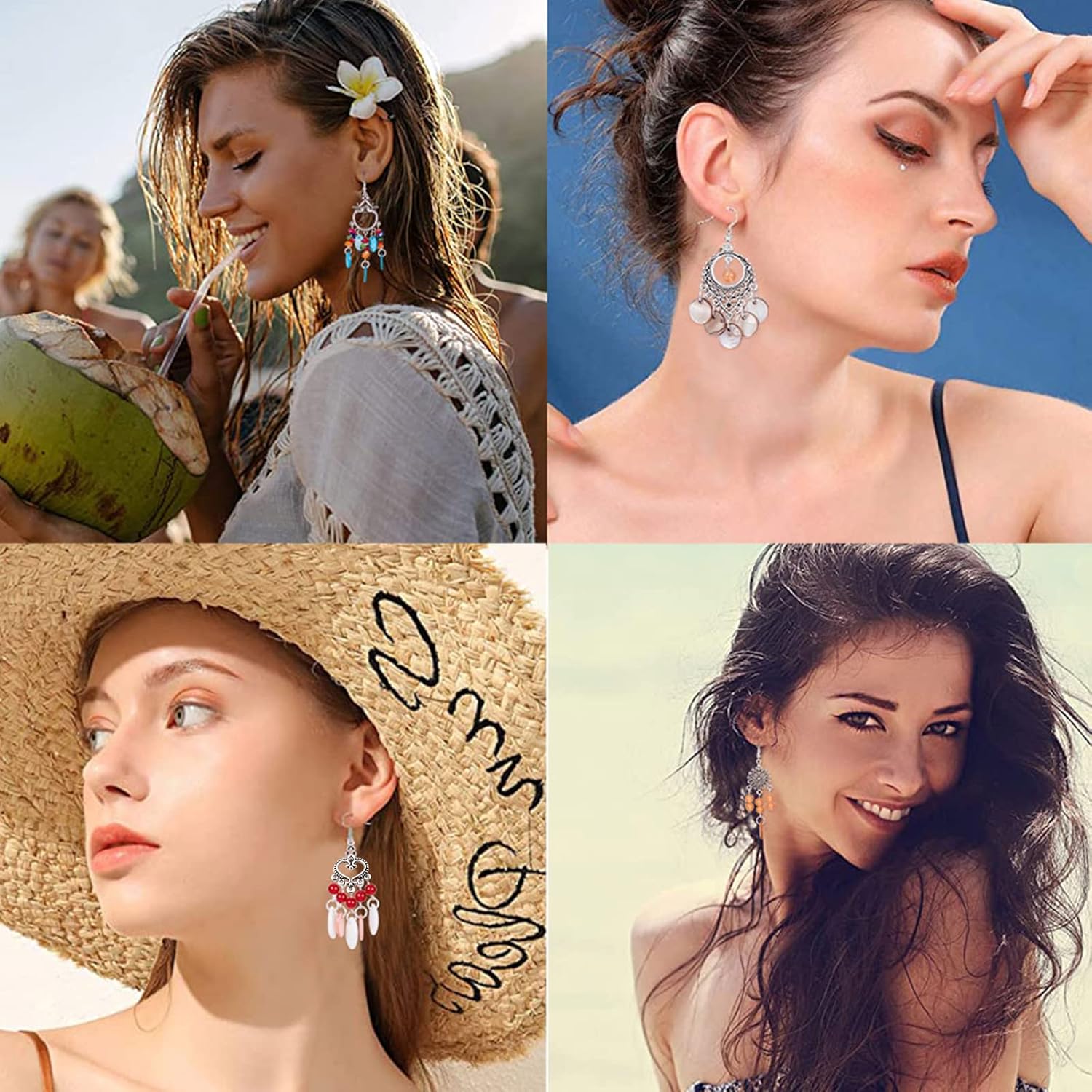 SUNNYCLUE Chandelier Bohemian Circle Sequins Tassel Feather Charm Pearl Earrings