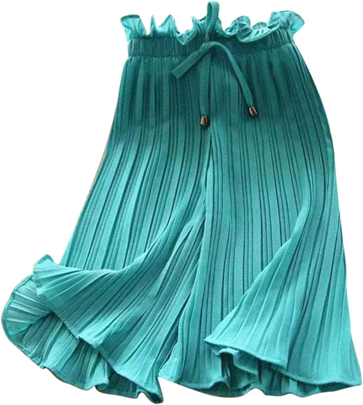 Girls Flowy Chiffon Culottes Wide Leg Capri Pants Kids Pleated Palazzo Pants Dressy Casual Trousers Baggy Capris