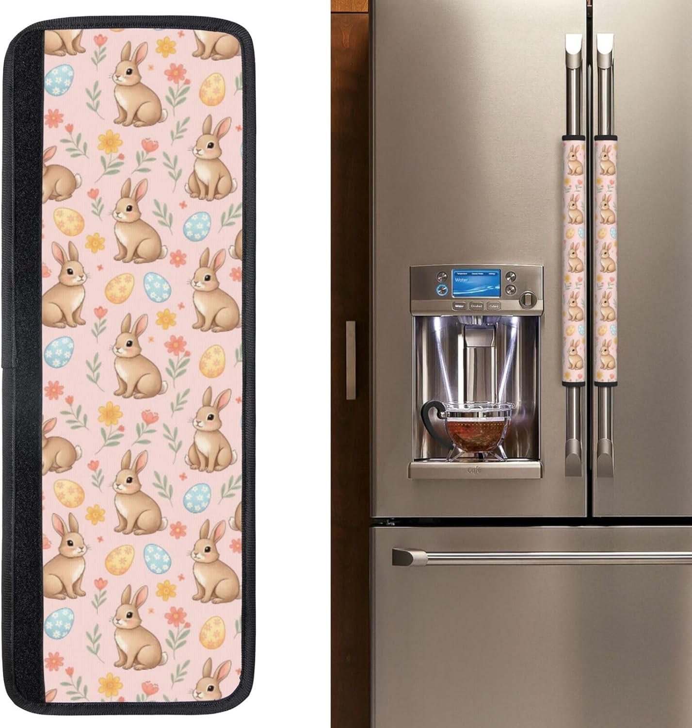 Refrigerator Handle Covers Set of 2 Washable Neoprene Fridge Door Protectors Spring Easter Brown Rabbits Eggs Floral Branch Kitchen Appliance Decor Gift