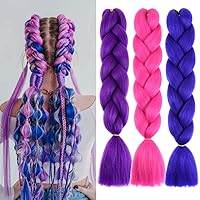 Vista 1 de Paquete de 3 extensiones de cabello trenzado de colores de 24 pulgadas para trenzas, extensiones de cabello sintético de colores para trenzar M7