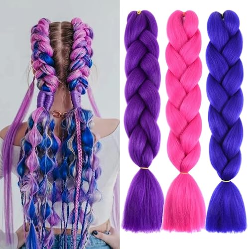 Paquete de 3 extensiones de cabello trenzado de colores de 24 pulgadas para trenzas, extensiones de cabello sintético de colores para trenzar M7