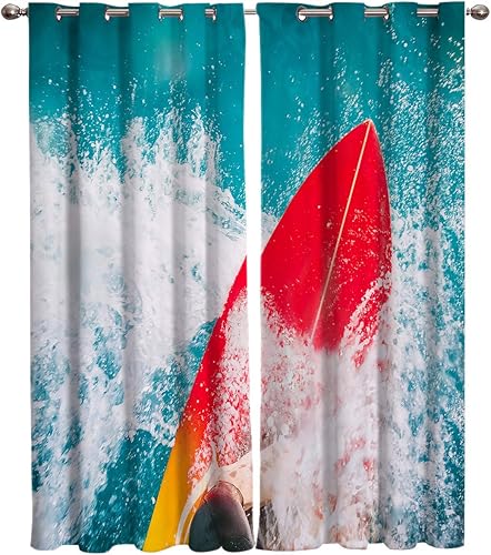 FortuneHouse Blackout Curtains Thermal Insulated Summer Surfing in The Beautiful sea Solid Pattern Metal Grommet Elegant Room Drapes Window Curtain