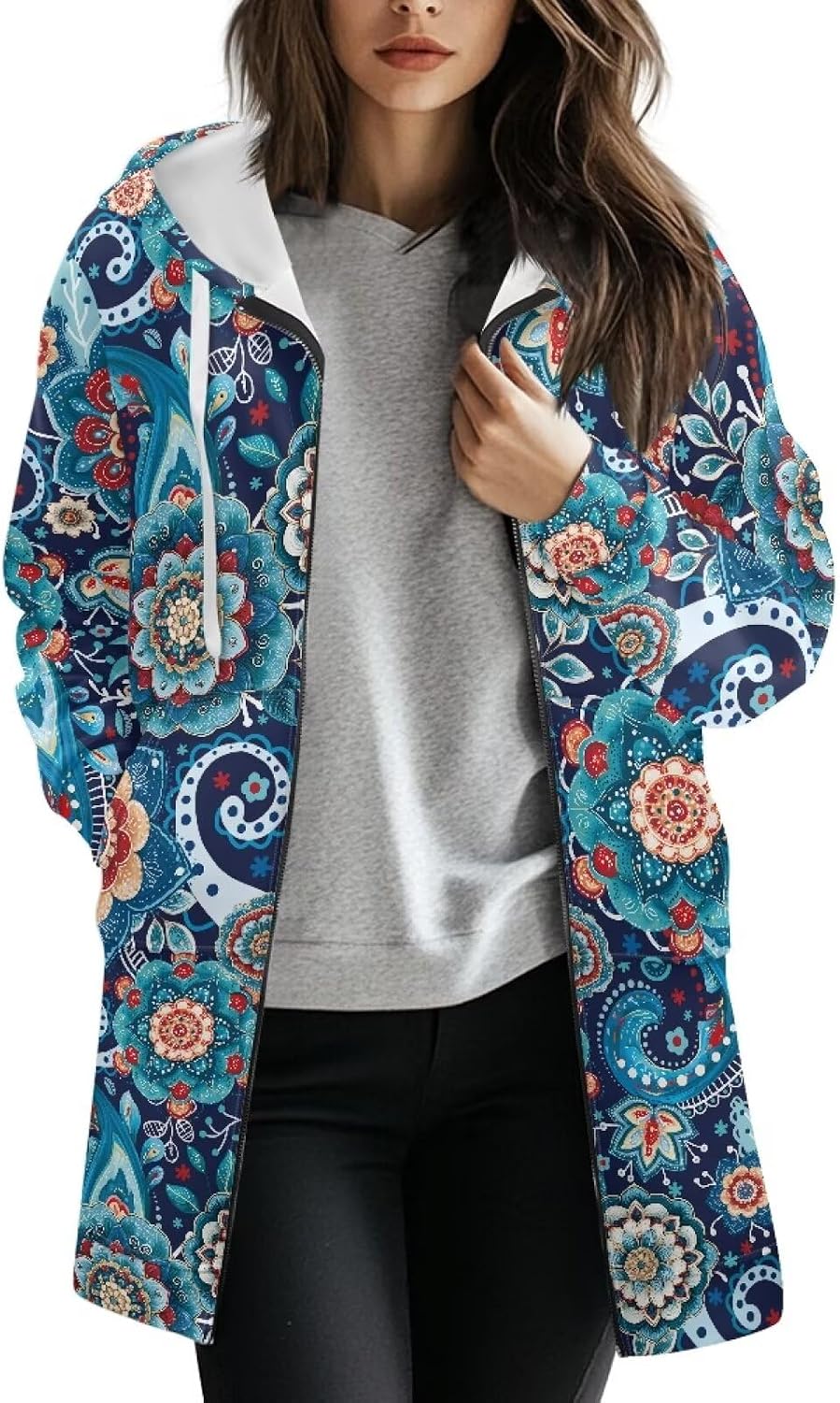 Women Zip Up Hoodies Long Sleeve Lightweight Hooded Sweatshirt Oversized Fall Winter Jacket with Pockets Plus Size