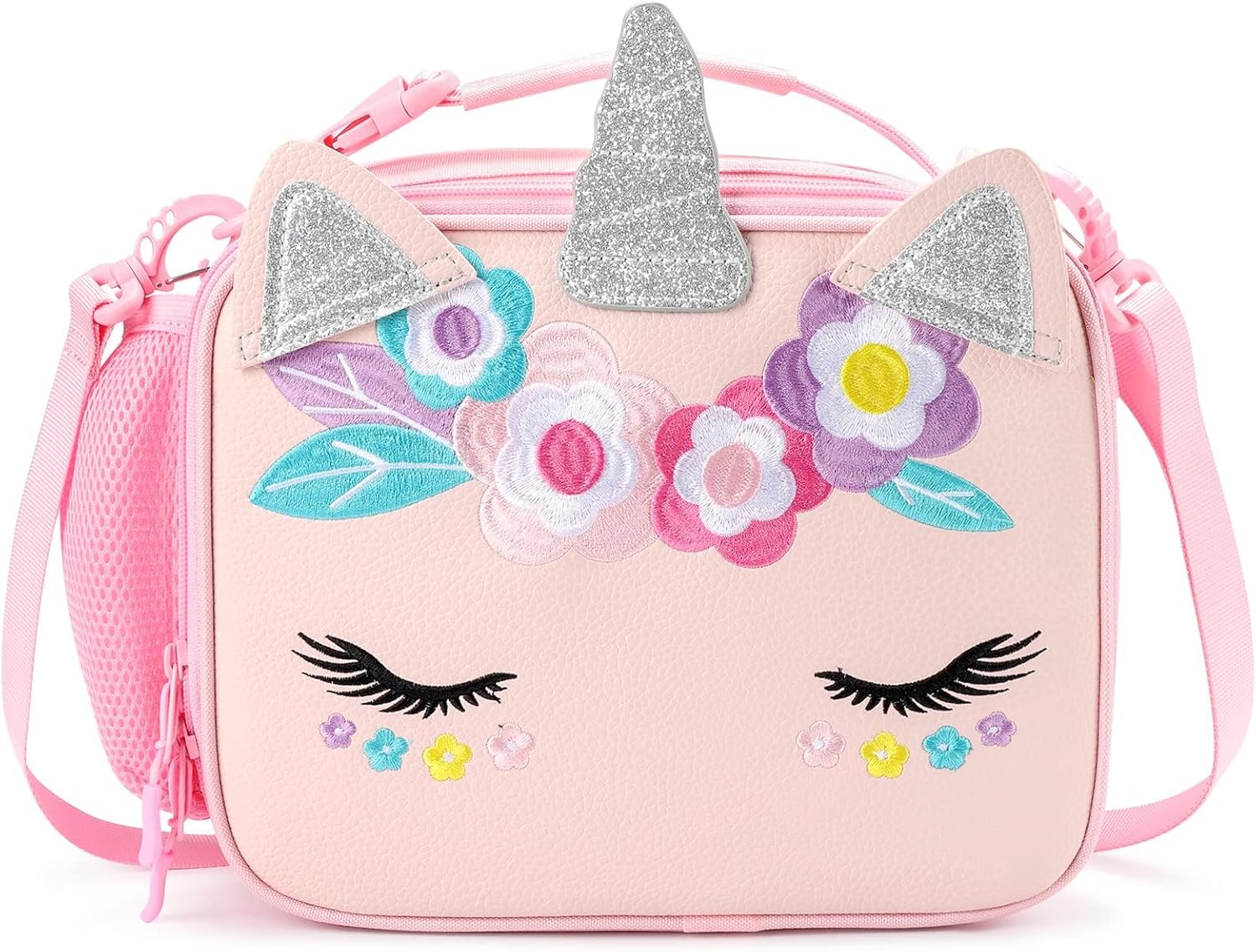 mibasies Unicorn Lunch Bag Kids Insulated Lunch Box for Girls with Water Bottle Holder and Shoulder Strap (Mermaid Blue Purple)